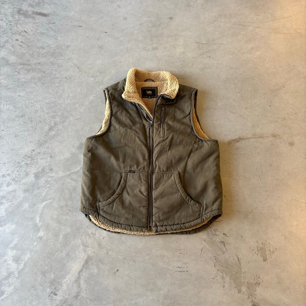 vintage 90s lee green earthtone sherpa lined vest